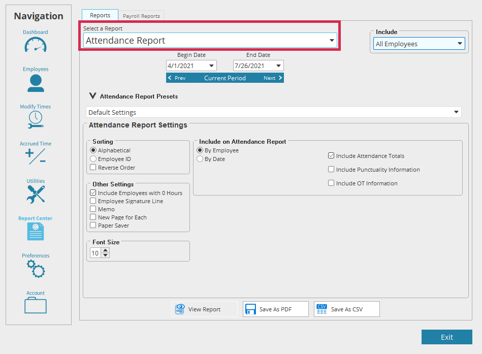 TimeClick - Attendance Report